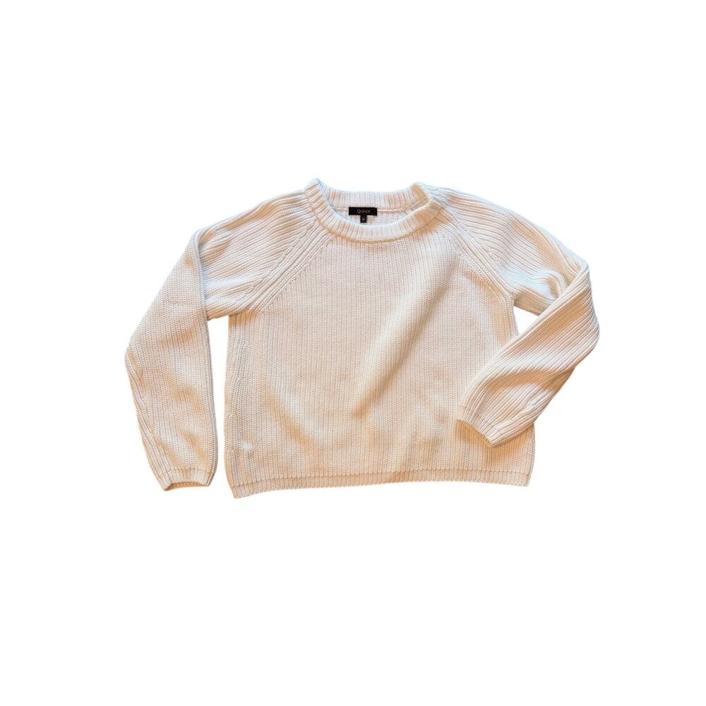 Quince 100% Organic Cotton Ribbed Crewneck Sweater – Ivory – Medium